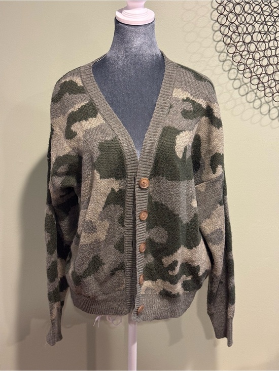 Lucky Brand Sweaters - Lucky Brand Camo Cardigan Sweater Wool Blend Buttons Oversized V-Neck XL